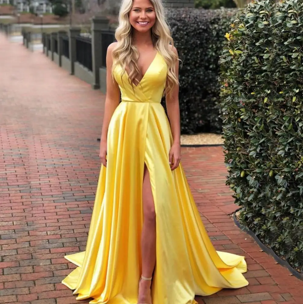 Желтое выпускное платье