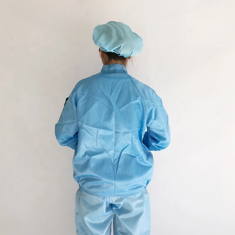 Reusable Washable Unisex Blue Cleanroom Smock ESD Jacket With Trousers