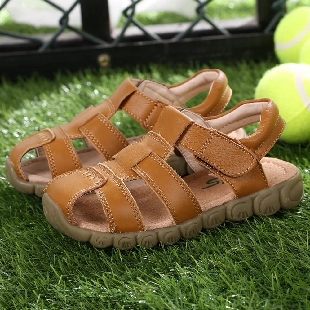 L1014 ITEC Factory Wholesale Simple Design High Quality Children Genuine Leather Closed Toe Sandal for Boys