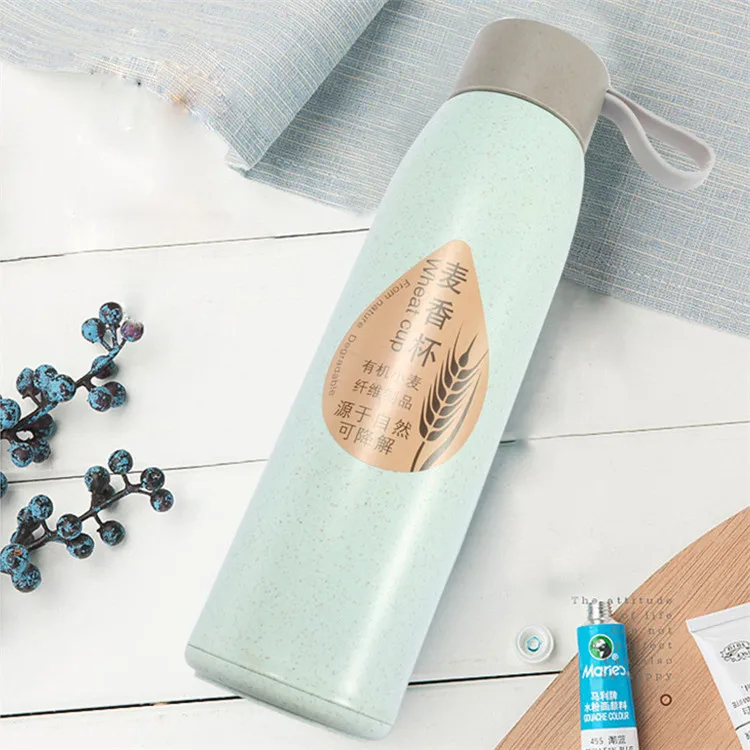 380ml Eco Friendly Biodegradable Wheat Straw Glass Drinking Bottle Water Cup Wholesale