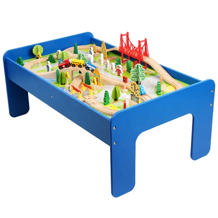 Preschool Play Building Toy Functional Table Game Wooden Rail Magnetic Train Track Set