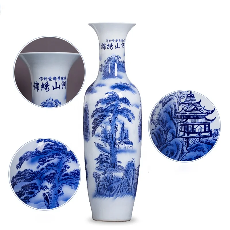 花卉　瓶　中国 花园场景装饰的中国粉彩花瓶// 景德镇- 乾隆标记- 20 世纪