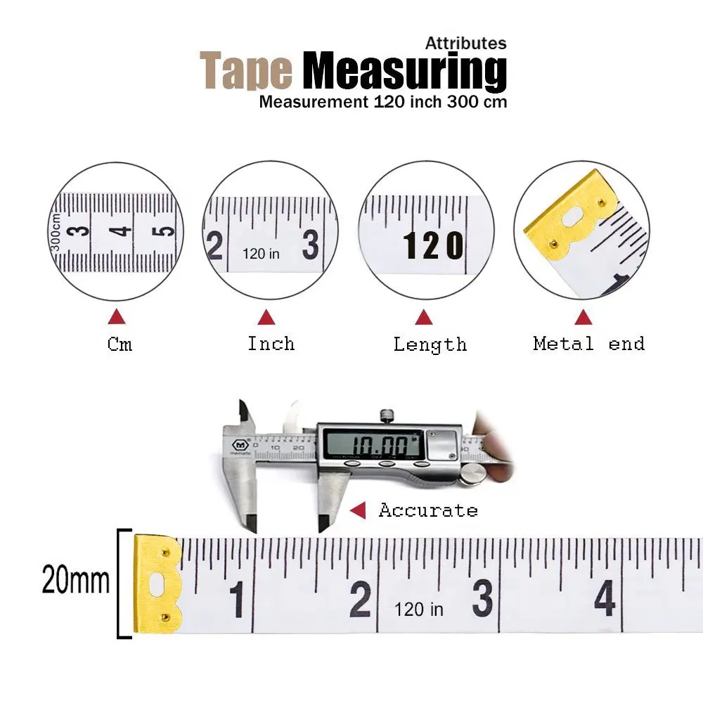 120 Inches/3m Double Scale Soft Body Tailor Tape Measure for