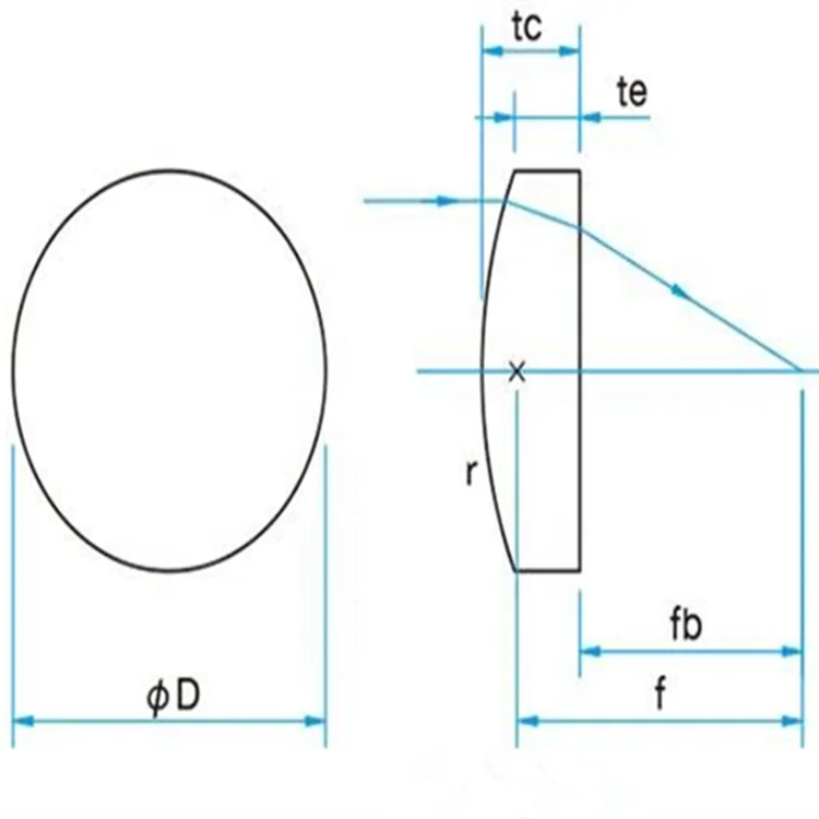 Диаметр 6 мм, фокусное расстояние 8 мм BK7 или K9 плоская выпуклая линза