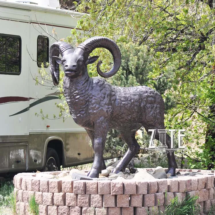 Outdoor Garden Metal Brass Sheep Statue Bronze Bighorn Sculpture