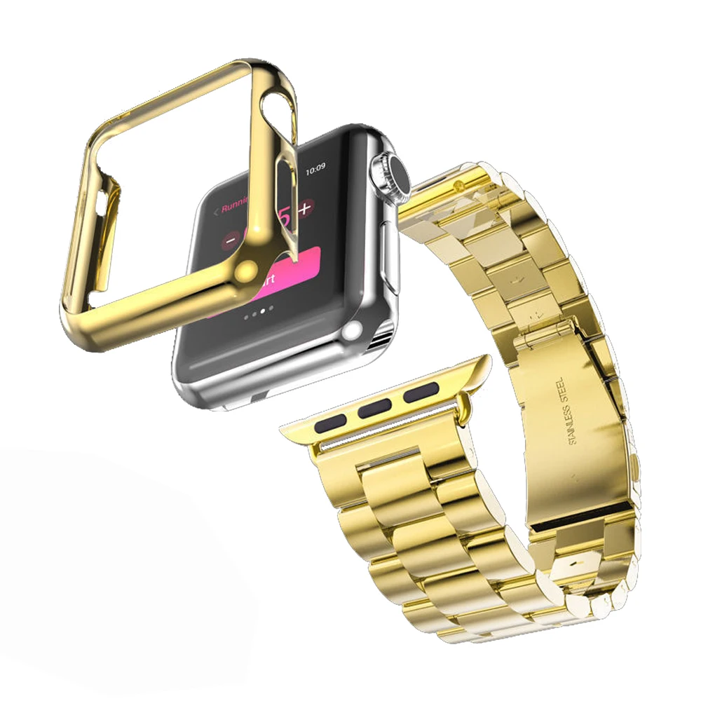 Оптовая продажа прочный ремешок из нержавеющей стали с чехлом для Apple Watch iWatch 38 42 мм