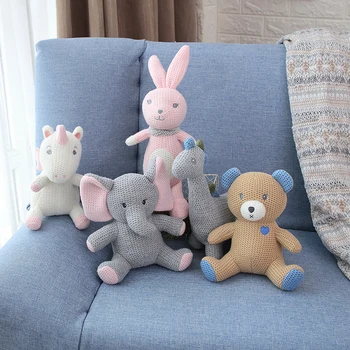 Stuffed Unicorn Rabbit Elephant Bear Dinosaur Knitted Fabric Soft Toy Girls Boys Animal Dolls Birthday Gift for Kids Girl Toy