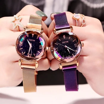 LSVTR Brands Luxury Women Watches Magnetic Starry Sky Female Clock Quartz Wristwatch Fashion Ladies Wrist Watch