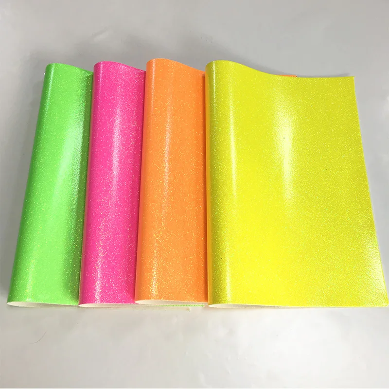 Solid Bright Color Fluorescent Smooth Glitter PU Faux Synthetic Leather Fabric For Making Shoe/Bag/DIY Accessories/Belt