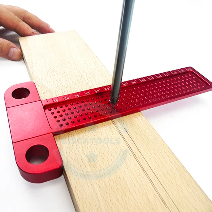 HHOSBFSS 160mm Woodworking T-Ruler Aluminum Alloy Scribe Hole Positioning Scribing Scribe Woodworking Measurement Tools 