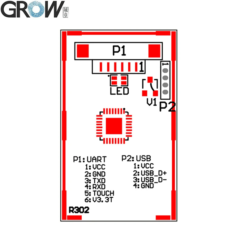 GROW R302 Free SDK Capacitive Fingerprint Module Scanner USB UART Interface