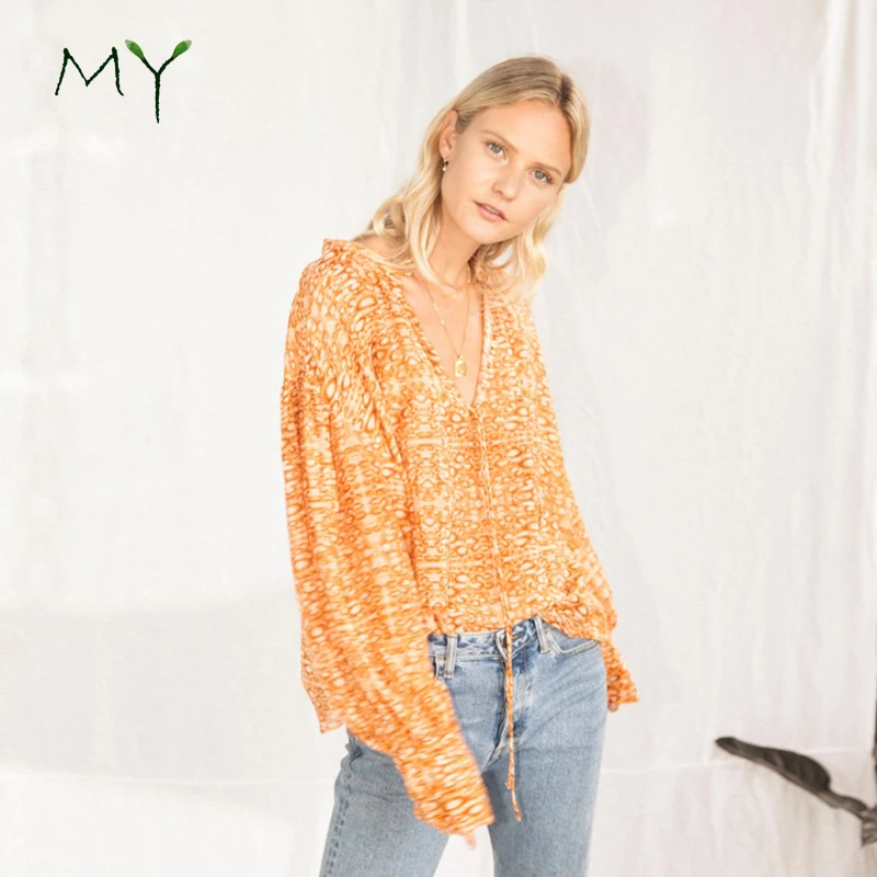 orange peasant top