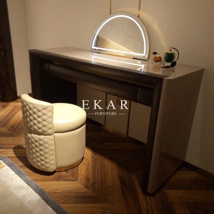 product new model quality luxury wooden italian dresser high gloss veener dressing table with half moon mirror-62