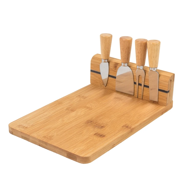 
 Набор из бамбуковой сырной доски с проволочной ломтерезкой для сыра, 4 инструмента из нержавеющей стали и маркеры для сыра  
