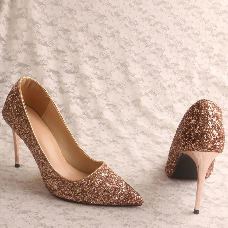 Champagne Gold Pointed Toe High Heels - Women's Dress Shoes