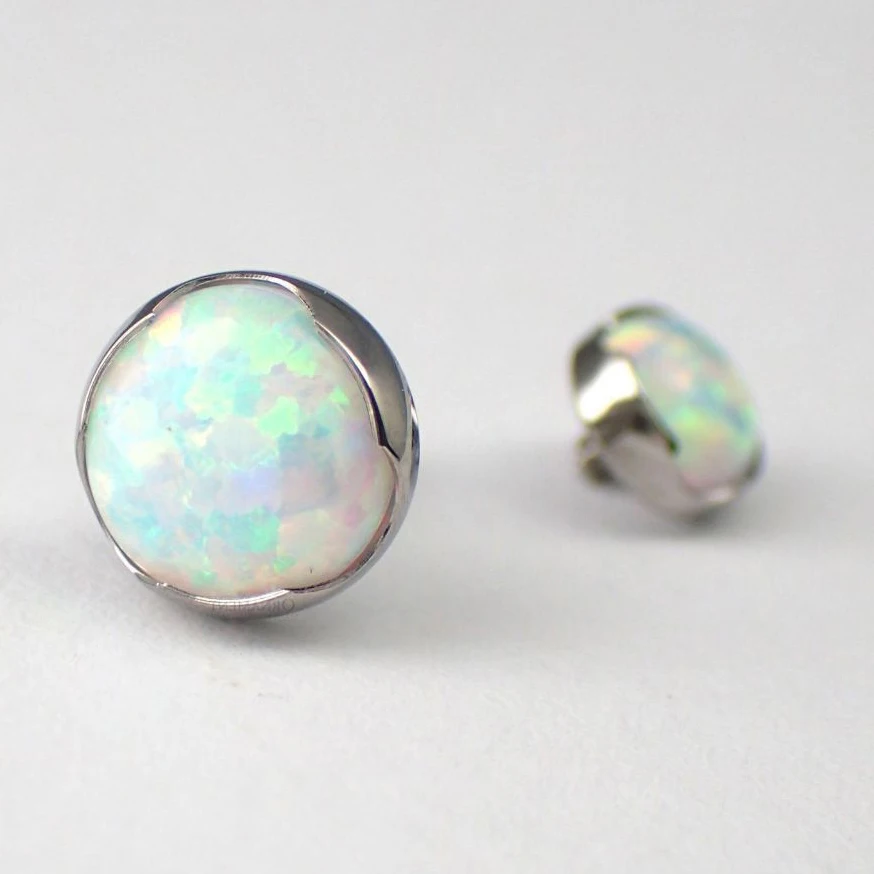 Titanium Threaded 4mm Low Prong Set Cabochon Opal Dermal Top