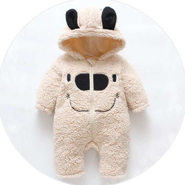 Зимний милый медведь для маленьких мальчиков коричневый комбинезон костюмы плотная 2019 младенческой ползунки
