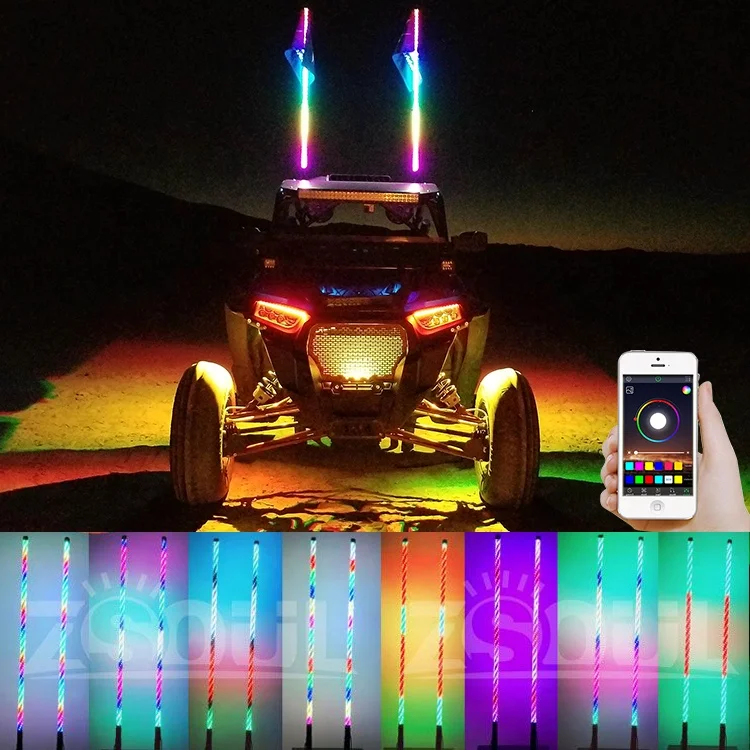 LED Light Whip With Flag 4 5 6 Feet Whip Antenna Light Pole Quick Release for SxS ATV Quad UTV Polaris RZR 4 Wheeler Sand Rail