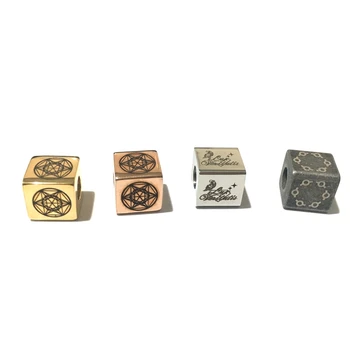 custom logo beads for jewelry making stainless steel square shape logo engraved metal logo space rbeads