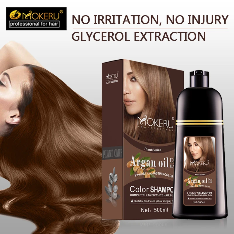 OEM Customize Wholesale Mokeru Natural Argan Oil Extract Fast Hair Color Shampoo for Women Dry Hair Dye Permanent Shampoo