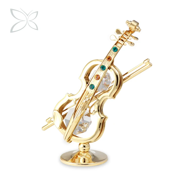 Метал скрипка. Crystocraft Swarovski 24k Gold. Ювелирная скрипка. Подарок музыканту. Музыкальные статуэтки.