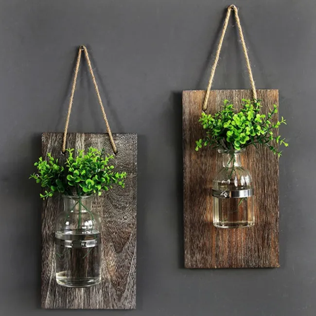 Wooden Board Wall Hanging Plant Glass Bottle Country Decor Artificial Plants Buy Wood Hemp Rope Wall Mounted With Glass Vase Home Decoration Wood Wall Plaque With Glass Bottle Rustic Wood Plaque On Wall