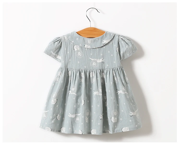 Детская одежда, летнее платье из 100% хлопка с коротким рукавом для маленьких девочек, три цвета, синий и розовый, коричневый, розничная и оптовая продажа