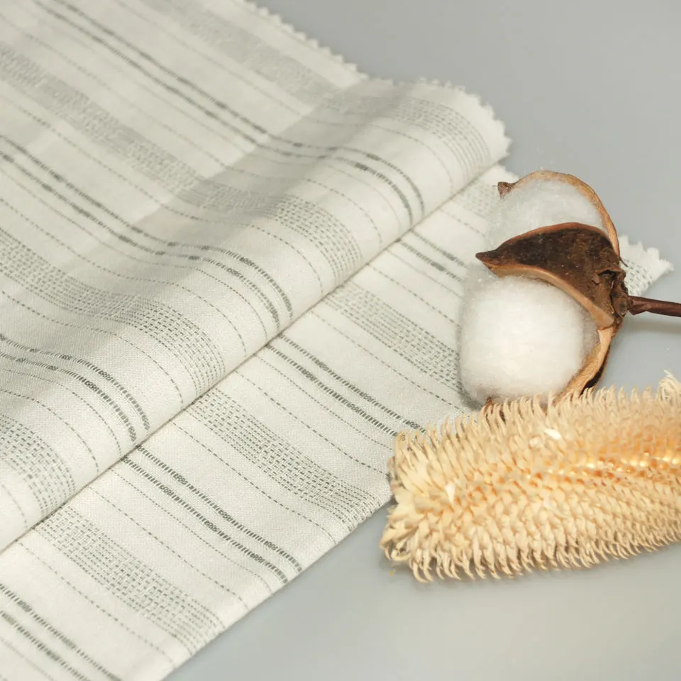 Высококачественная китайская фабрика, оптовая продажа, 100% Органическая полосатая одежда, хлопковая льняная ткань