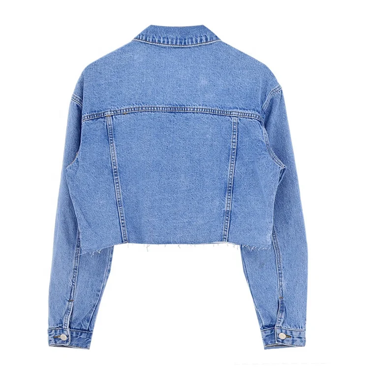 Chaqueta vaquera recortada de alta calidad para mujer con manga
