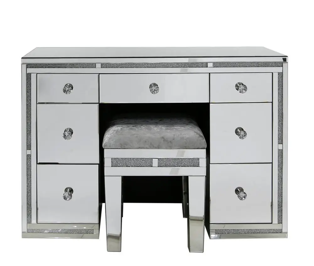 white christmas dresses Mirrored Crushed Crystal 7 Drawer Dressing Table With Footstool – TARLEE main image 0