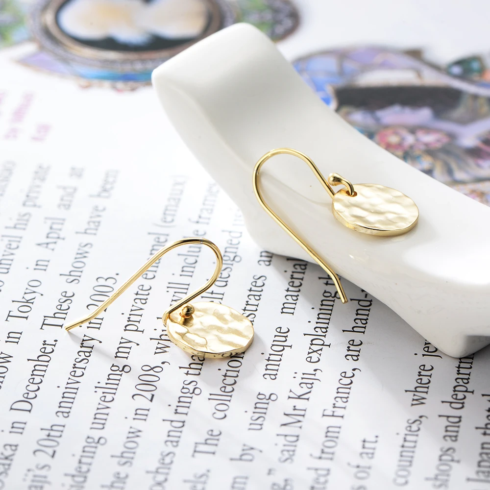 도금된 쥬얼리 망치질된 원형 코인 귀걸이 골드 925 오레치노 스털링 실버 14K 여성용 물방울 귀걸이 눈물방울 귀걸이|  Alibaba.com