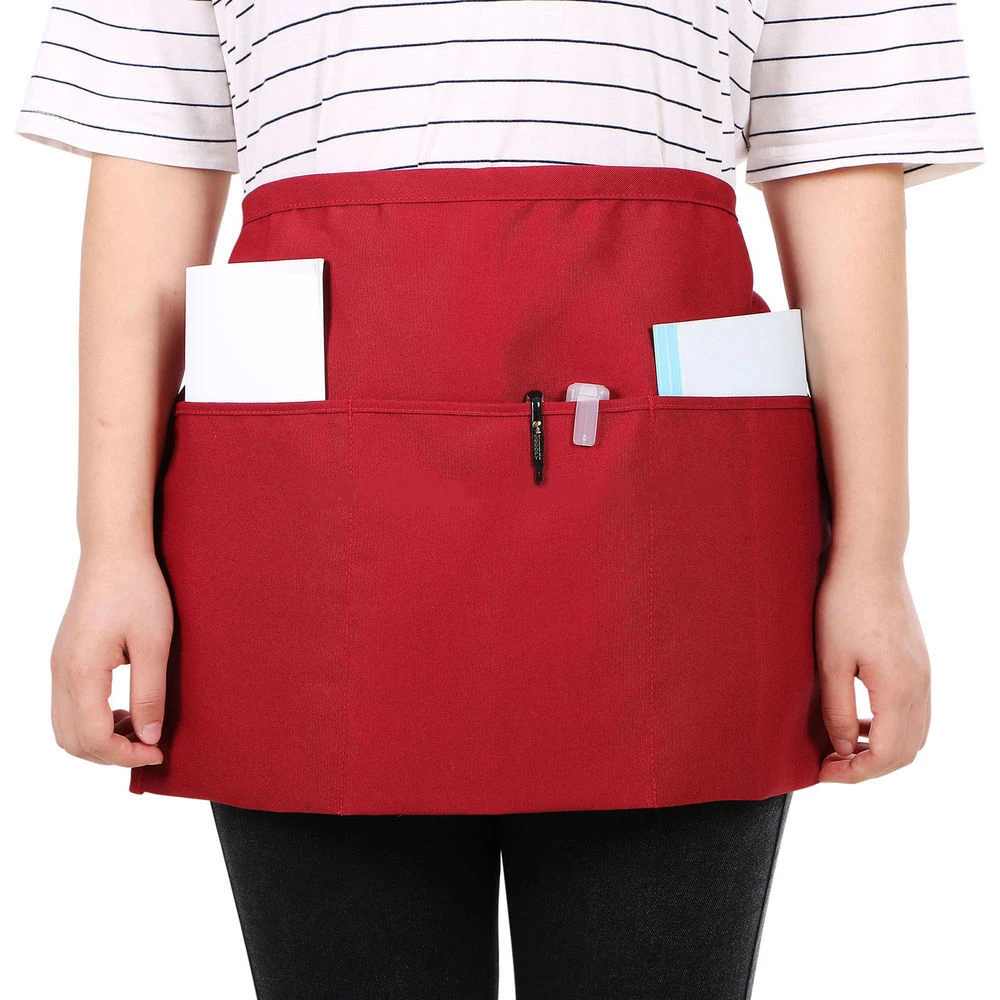 3个口袋的聚酯短纤纱腰部围裙超长腰围联系商业餐厅厨房半短款围裙