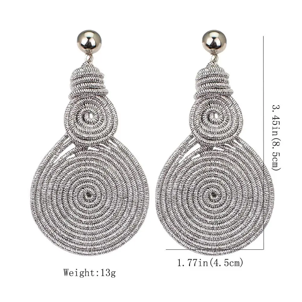 HANSIDON Unique Handmade Alloy Spiral Round Statement Earrings Woman Vintage Metal Drop Dangle Earrings Fashion Jewelry