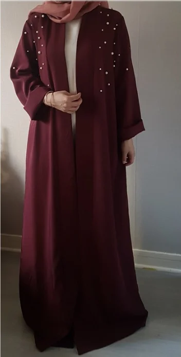 New Style Plain Colors and Pearl Abaya Muslim Dresses for Women Abaya