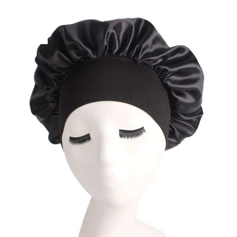 New Style Silky Sleeping Bonnet Caps Plain Night Sleep Hat Women Hair Satin Bonnet With Wide Band