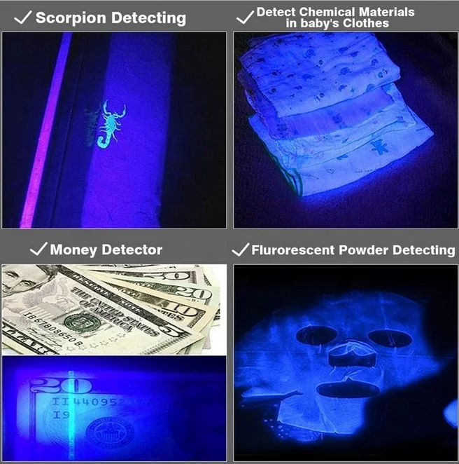 TORCIA UV VIOLA PORTATILE 395nm/UV FLASHLIGHT, LUCE VIOLA ULTRAVIOLETTA