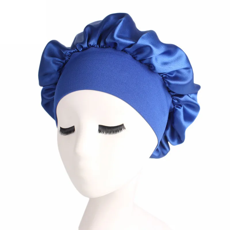 New Style Silky Sleeping Bonnet Caps Plain Night Sleep Hat Women Hair Satin Bonnet With Wide Band