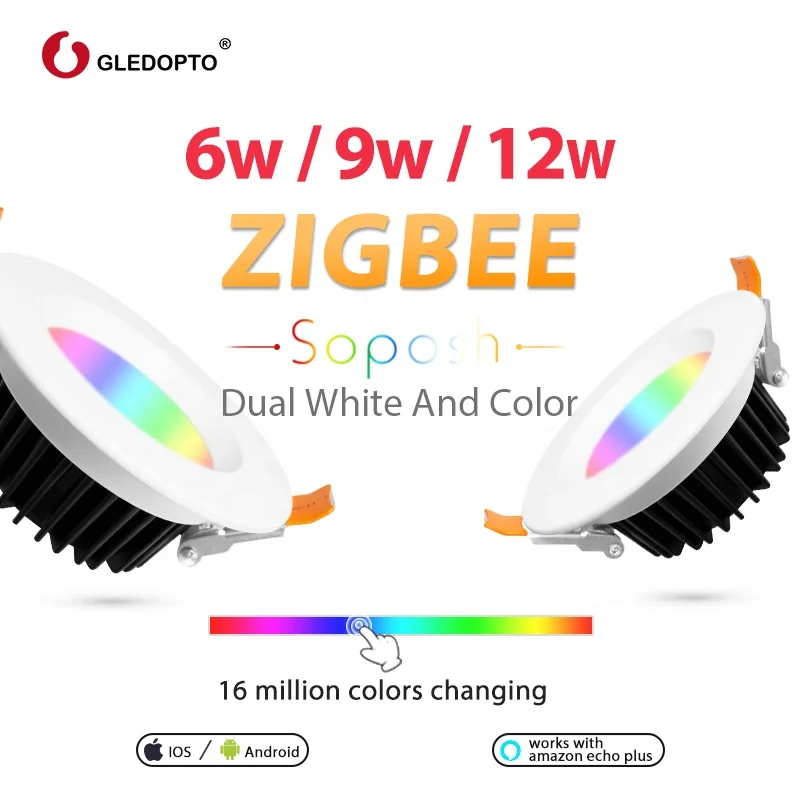 Светодиодный потолочный светильник Gledopto Zigbee высокой яркости, популярный на amazon, 160x60 мм, двойной белый и цветной, 12 Вт