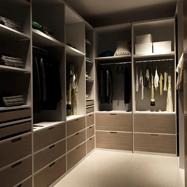 Vermonhouzz L Shape Simple Design Wooden Cloth Wardrobe Walk in Furniture Made in China