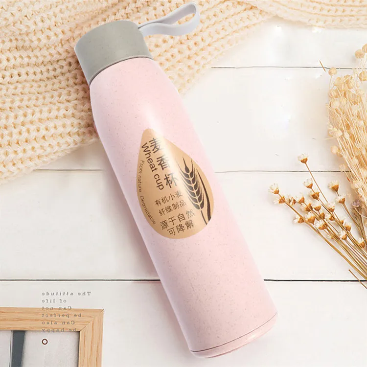 380ml Eco Friendly Biodegradable Wheat Straw Glass Drinking Bottle Water Cup Wholesale