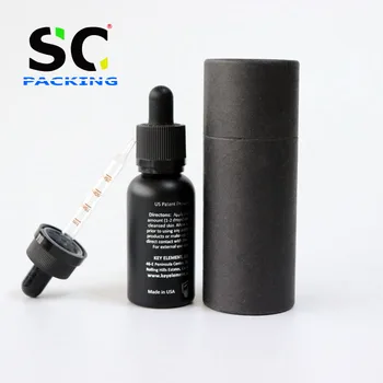 Best selling 30ml black frosted cosmetic bottle essential oil bottle with measurement pipette and paper tube packaging