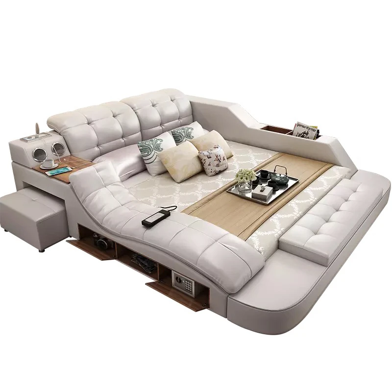 Modern Luxurious Tufted Upholstered Queen & King Platform Bed Leather Upholstery With Functions V&P-c9005a#