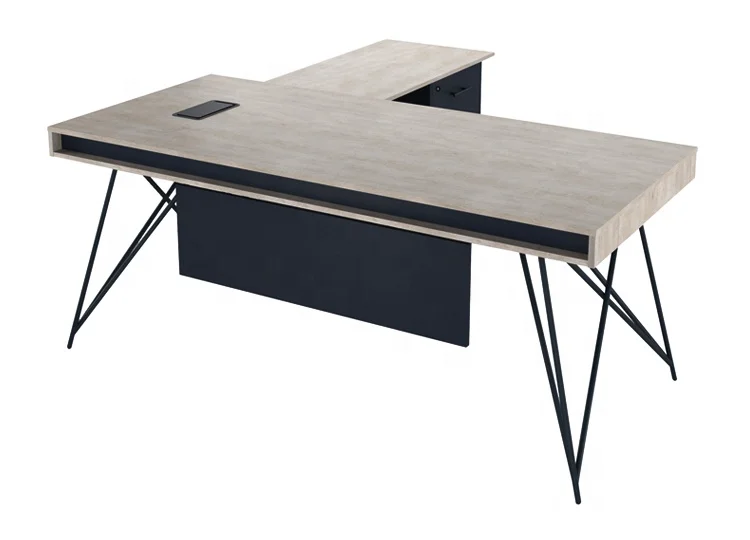 Logam Stainless Steel Kaki Meja Bos Manajer CEO L Bentuk Melamin Meja Kantor Eksekutif Modern