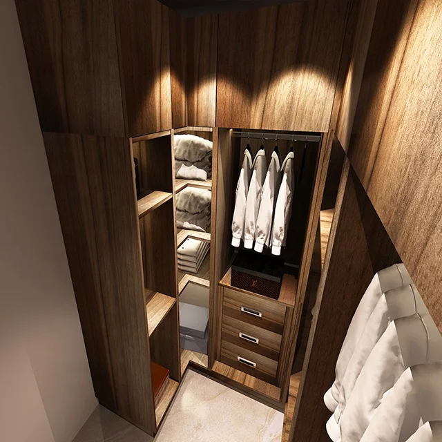 Vermonhouzz L Shape Simple Design Wooden Cloth Wardrobe Walk in Furniture Made in China
