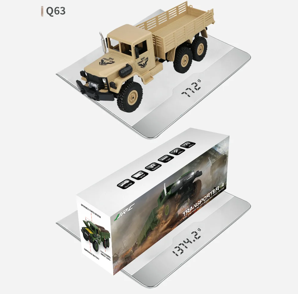 JJRC Q63 RC Car - 2.4gz 1/16 6WD off-Road Military Truck