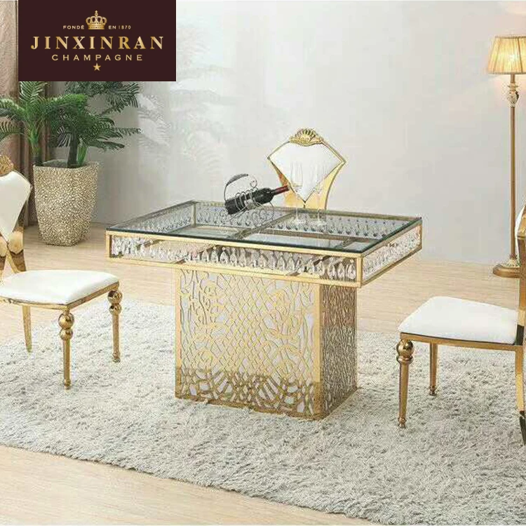 Hotel Banquet Wedding Table Modern Luxury Stainless Steel Gold Frame Mirror Top Wedding Table for Event