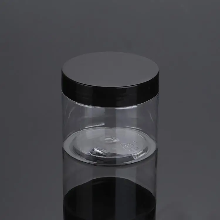 2 oz 4 oz 8 oz Plastic Jars Clear PET Straight Sided Jars w/ Lined Aluminum Caps Black Smooth Lined Caps 12 עוז 16 oz for cbd