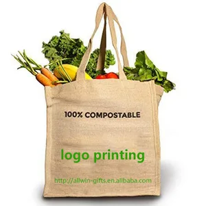 Custom Logo Printed Large Capacity Jute Bag Eco Friendly Foldable Shopping Tote Hemp Grocery Bag