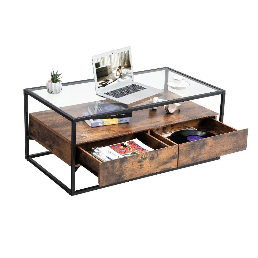 Industrial Tea Table with Storage Shelf Easy Assembly Sturdy Metal Frame VASAGLE Coffee Table in Living Room Office Rustic LCT66BM Wood Look Accent Furniture 