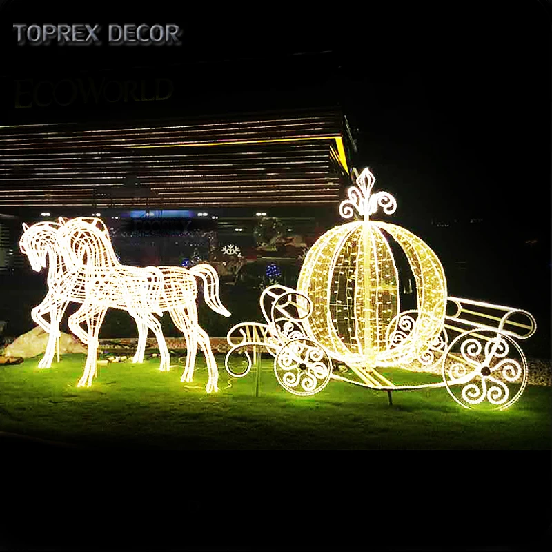 Wedding decoration 3D led lighted princess cinderella pumpkin horse carriage motif lights